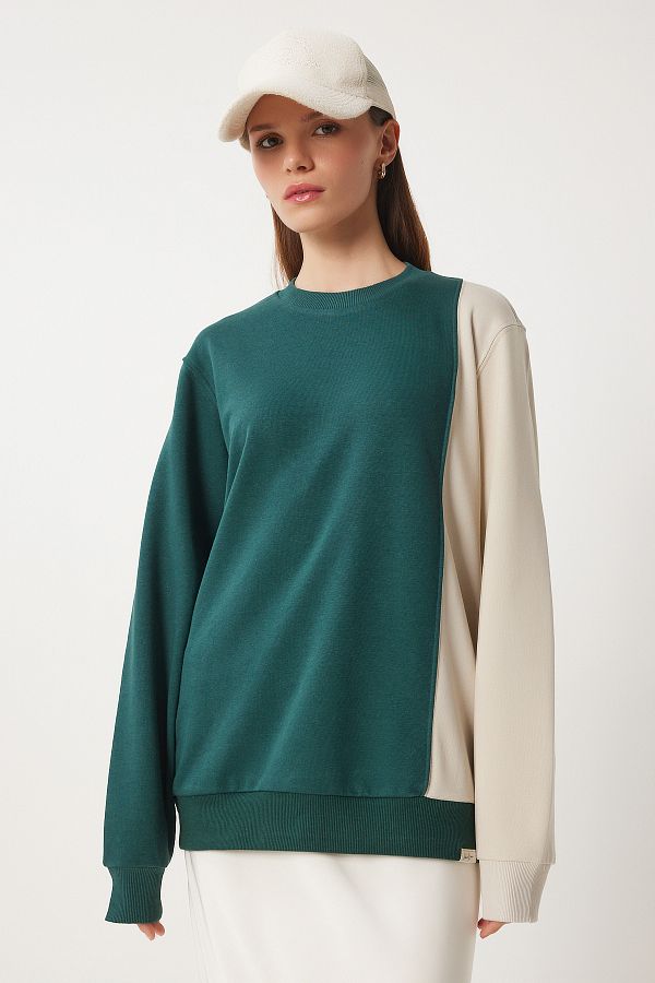 Happiness İstanbul-Dámska pletená mikina Green Color Blocked - Vn00021 1
