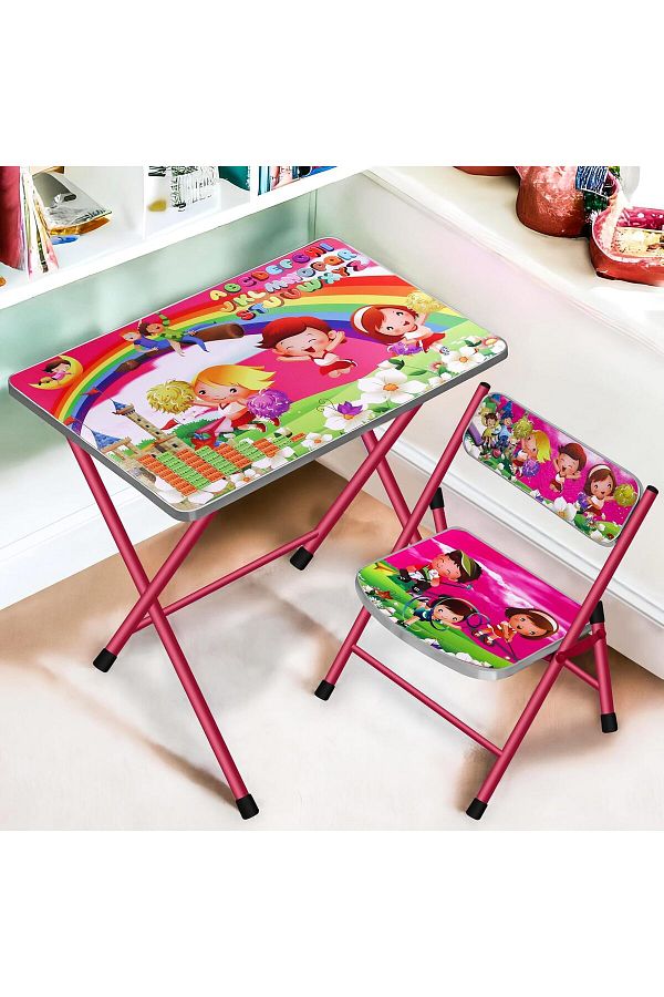 DubaiGallery Kids Folding Table Chair Set Portable Study Desk Cartoon Themed Educational Furniture Easy Fold Trendyol