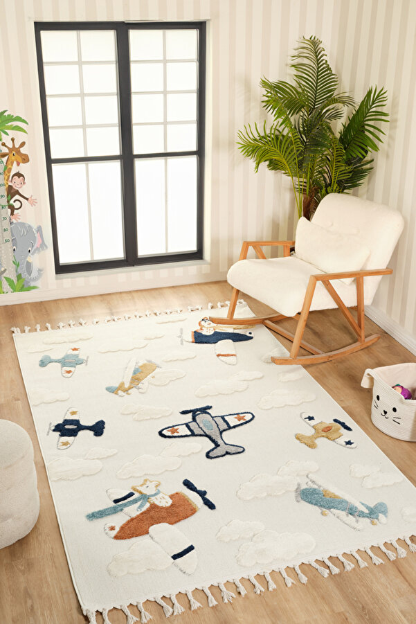 venucci home & living Quincey Bukleli Renkli Yumuşak Peluş Çocuk Odası Halı Bebek Odası Genç Odası Halısı