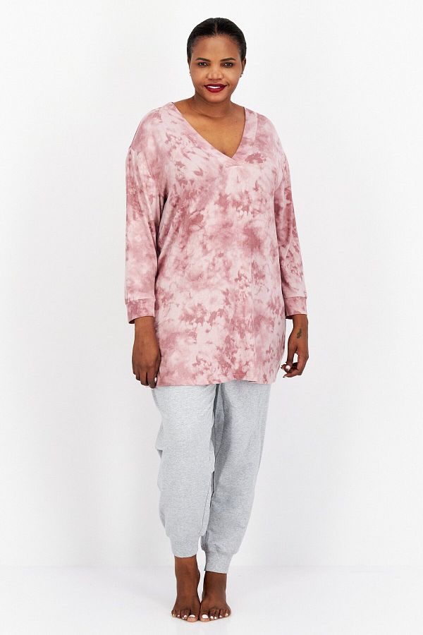 Jenni Intimates Women Plus Size Tie Dye Long Sleeve Sleepwear Top Light Purple Trendyol