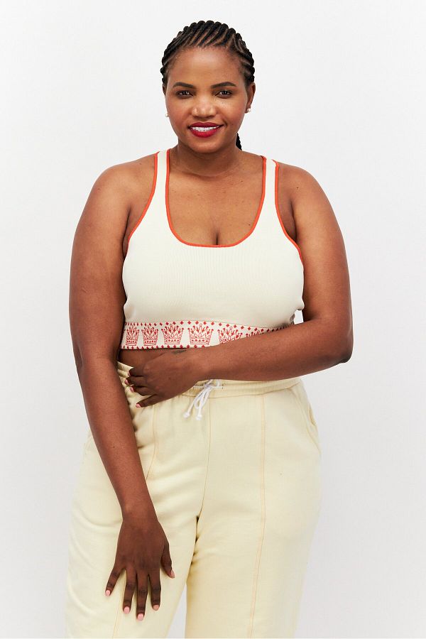 Royalty By Maluma-Women Scoop Neck Sleeveless Racerback Cropped Top, Ivory 1