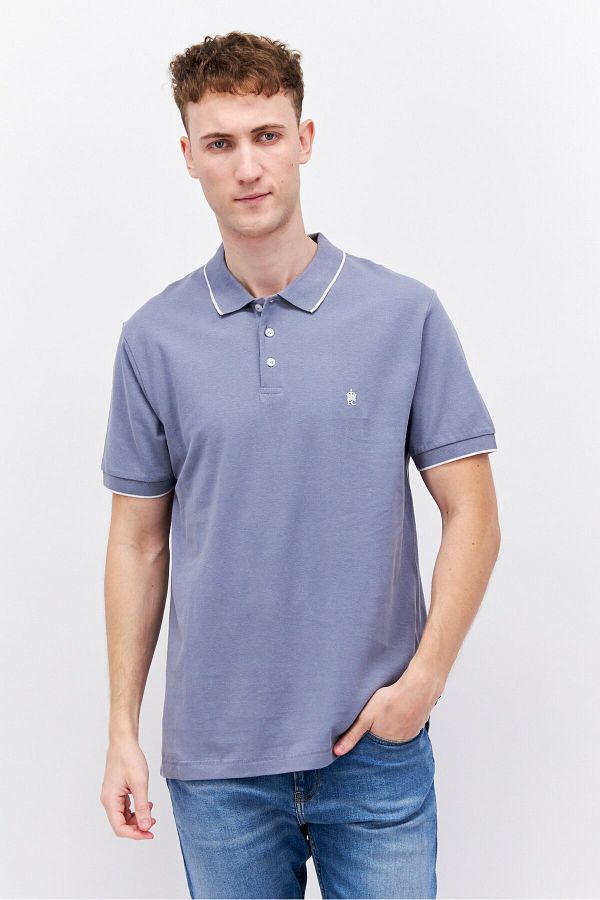 French Connection Men Regular Fit Brand Logo Short Sleeve Polo Shirt Light Blue White Trendyol