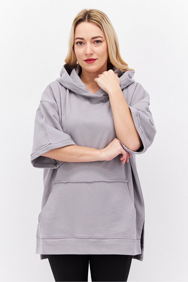 Tribe of 6 Women Sportswear Fit Plain Sweat Hoodie Grey Trendyol