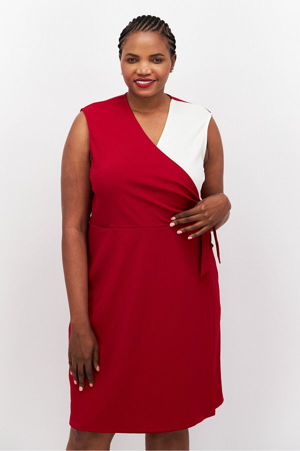 Kasper Women Split Neck Sleeveless Midi Dress Red White Trendyol