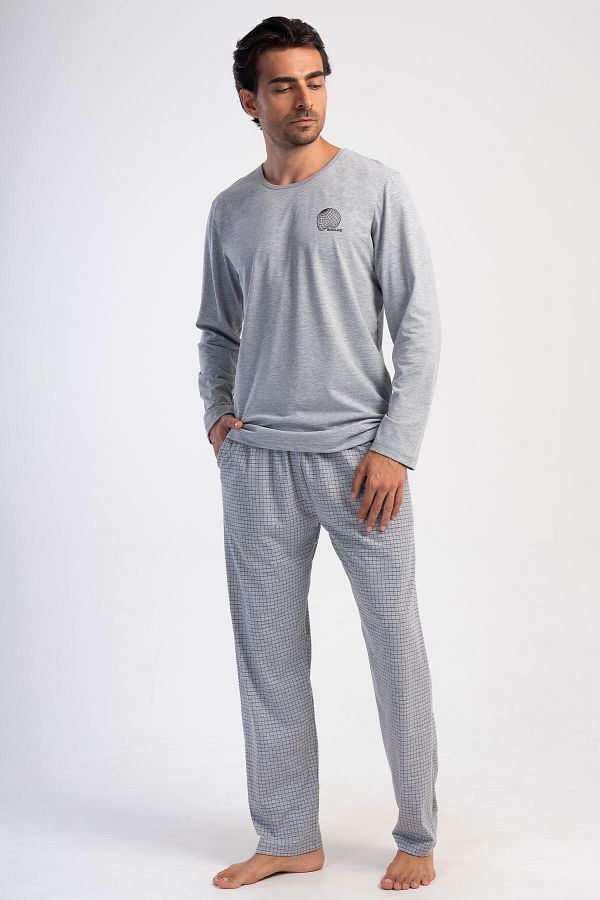 ELİS-Long Sleeve Gray King Size Men's Pajama Set 1