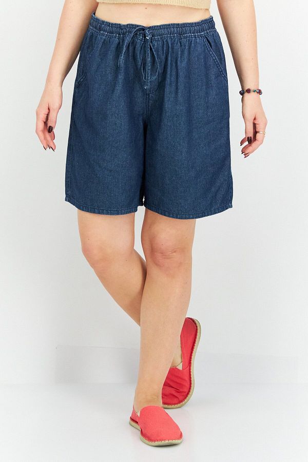 Karen Scott Women Petite Drawstring Solid Basic Short Blue Trendyol