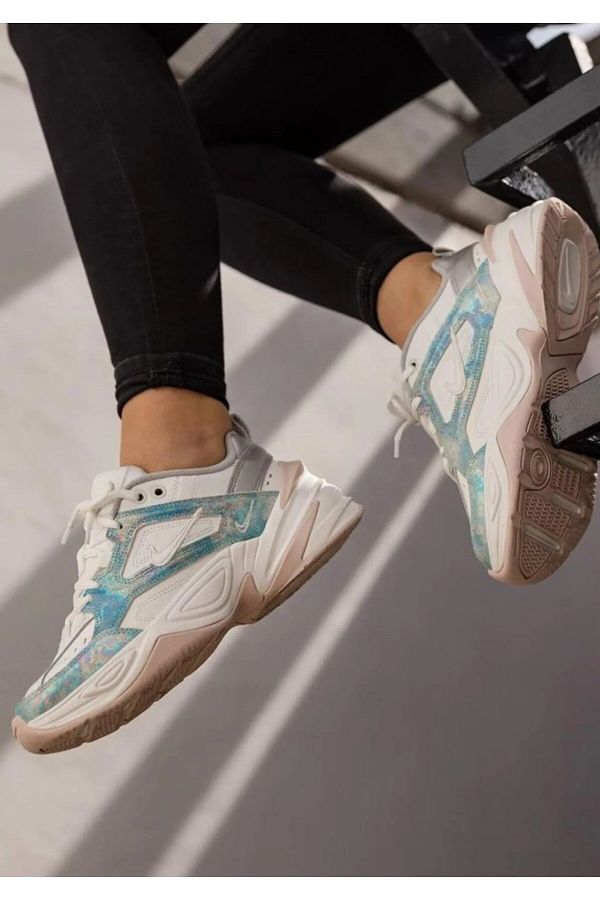 Nike M2K Tekno Unisex Sneaker Genuine Leather White Glitter Blue Height 4cm Trendyol
