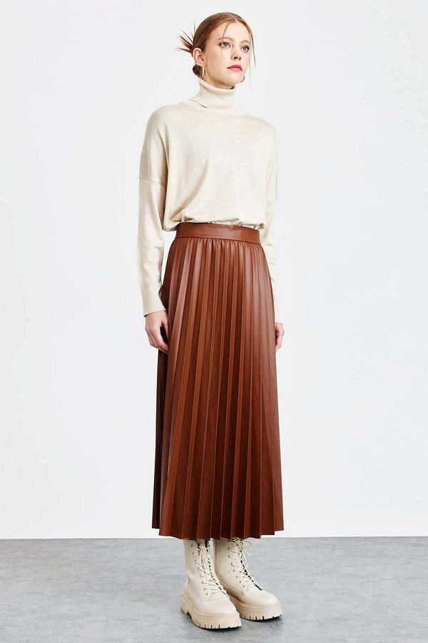 Tan leather pleated skirt clearance