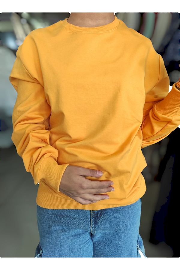 Sublime Butik Unisex Yellow Crew Neck Plain Sweatshirt Trendyol