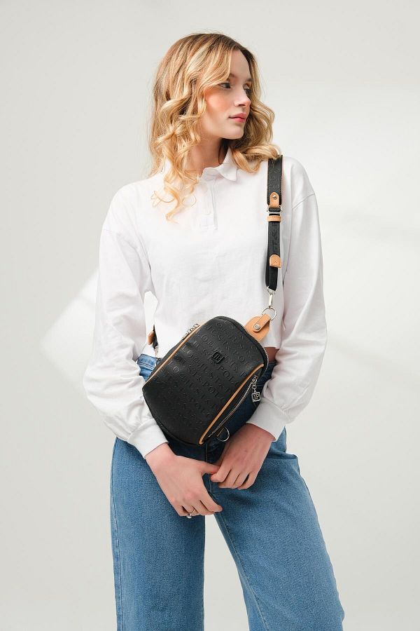 Just Polo-Erm4044 Model Women's Body Bag - Black Tan 1