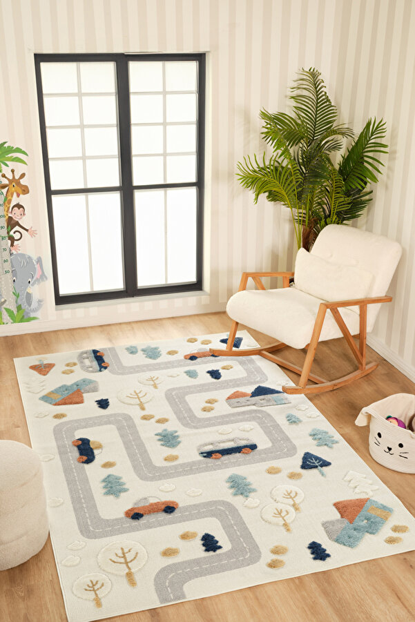 venucci home & living Quincey Bukleli Yumuşak Peluş Post Shaggy Krem Çocuk Odası Oturma Odası Salon Mutfak Halısı