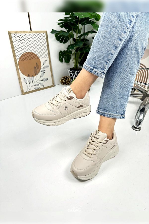 merShoes Beige Tan Sneaker Lace Up Oval Toe Thick Comfortable Lightweight Women s Sports Shoes 2110 Trendyol