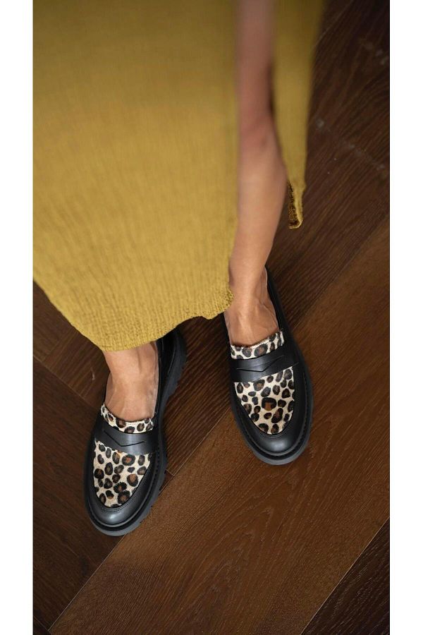 ECENİN BUTİĞİ-Orban Leopard Genuine Leather Women's Loafer Shoes 1