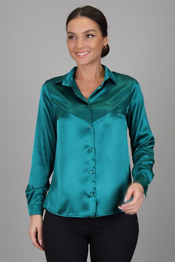 Satin Shirt Emerald Green Dress Shirt Dark Green Silk Shirt Mens
