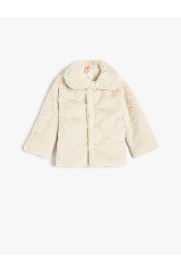 Koton Kapşonlu Peluş Mont Düğme Kapamalı Uzun Kollu