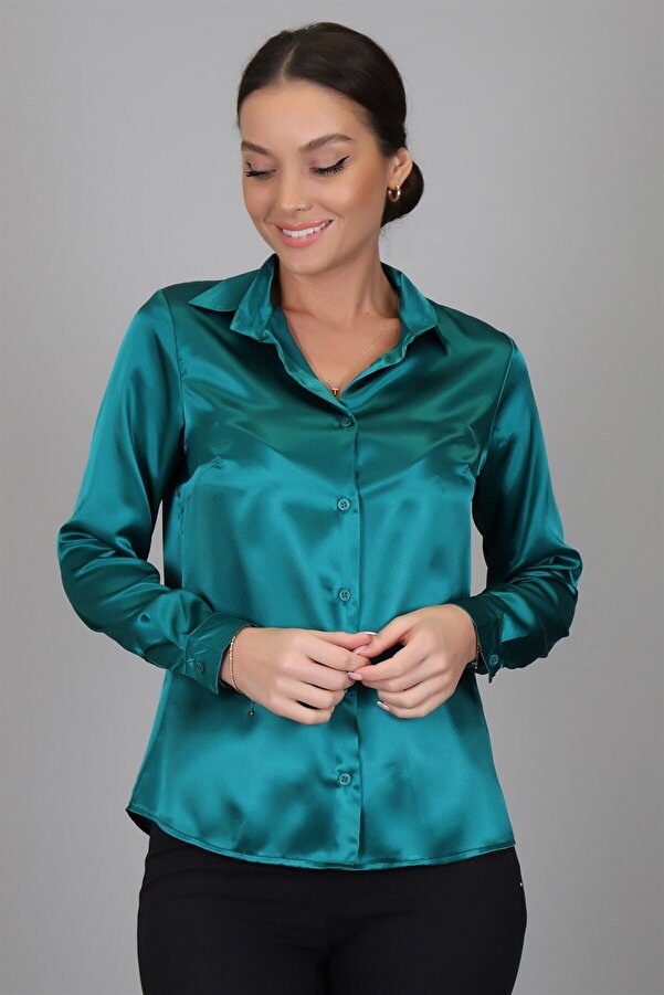 Sweetness Women's Emerald Green Satin Long Sleeve Evening Dress