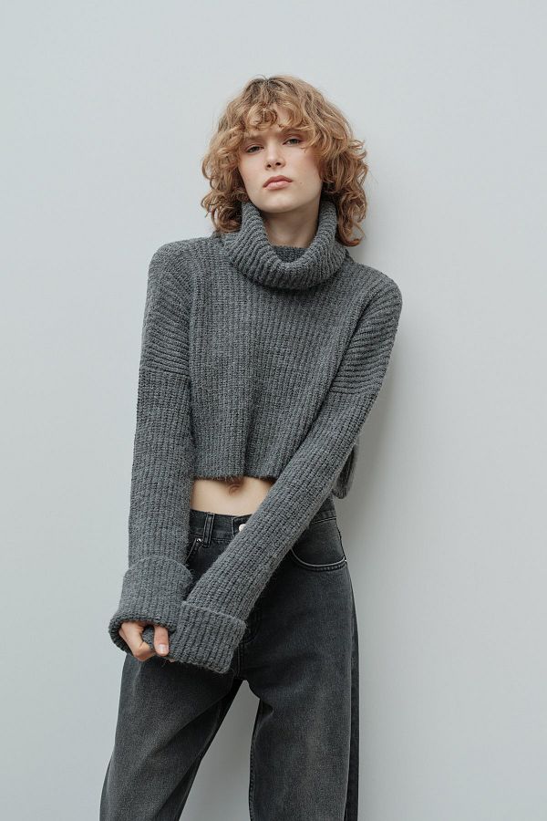 VATKALI-Rolák Crop Sweater sivý 1