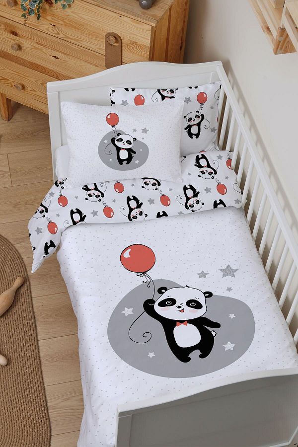 Tu ba Ku u Park Bed Crib Bedding Set 80x120 For Baby Series Panda with Red Balloons Trendyol