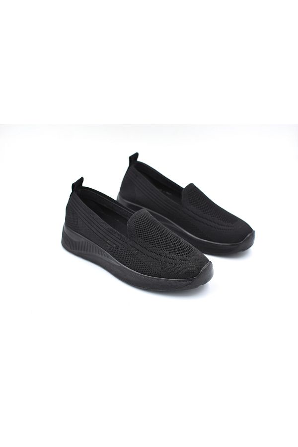 BEYAZ-(FİLİNTA MODA) Poli Hafif Taban Dokuma Günlük Kadın Comfort Ayakkabı Siyah 1