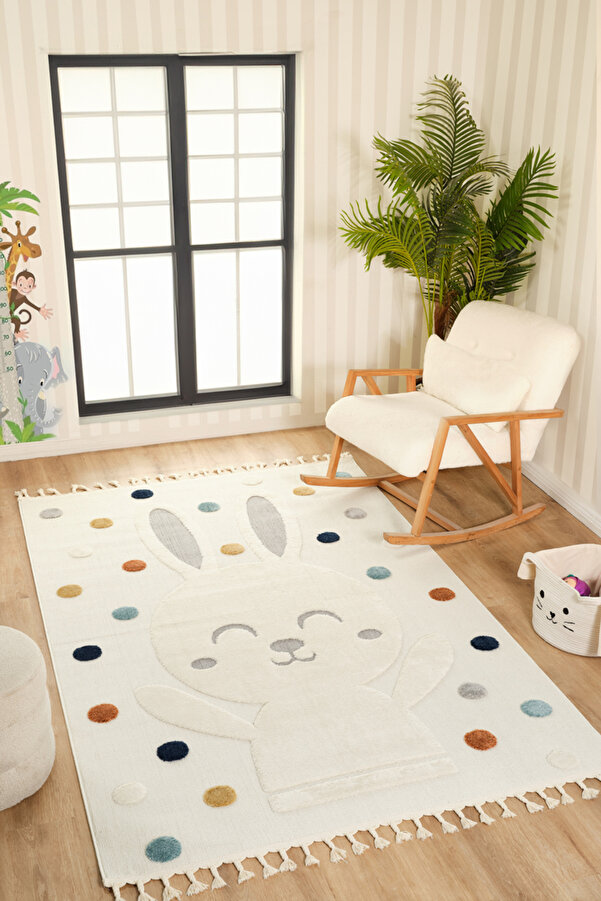 venucci home & living Quincey Bukleli Yumuşak Peluş Post Shaggy Krem Çocuk Odası Oturma Odası Salon Mutfak Halısı