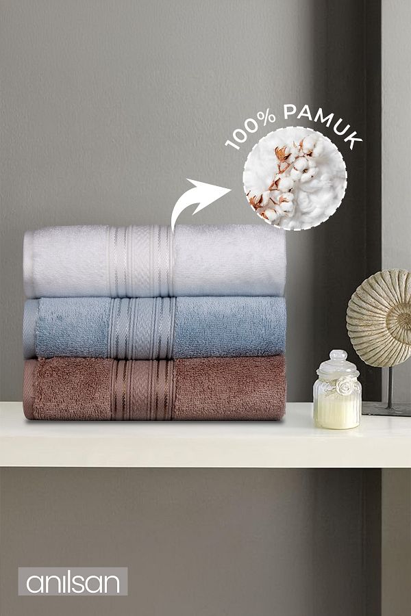 An lsan Set of 3 Super Soft Bordered Hand Towels 50X90 Cm 250 Gr 100 Cotton Spa and Hotel Towels Trendyol