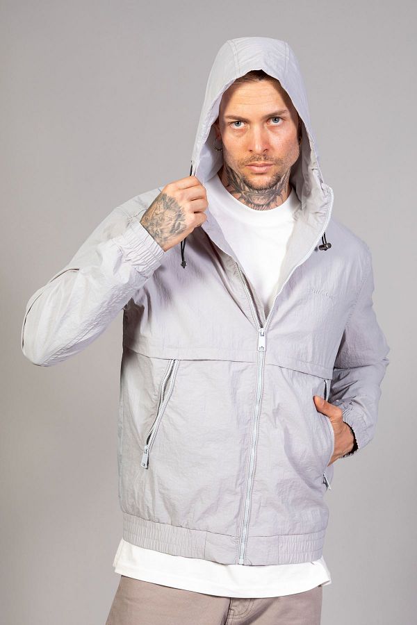 Little Cup Men s Light Gray Hooded Crinkle Lightweight Spring Jacket Trendyol