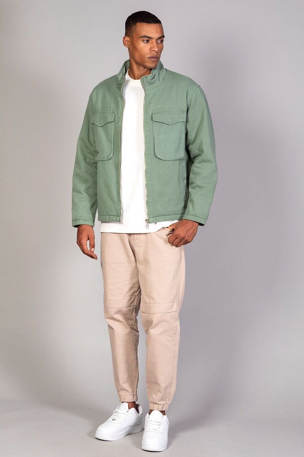 Little Cup Men s Mint Green Lightweight Quilted Oversize Jeans Jacket Trendyol