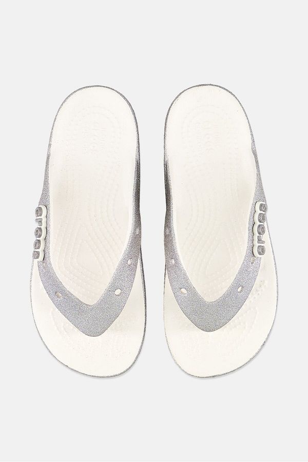 Crocs Women Classic Platform Glitter Flip Sandals White Silver Trendyol