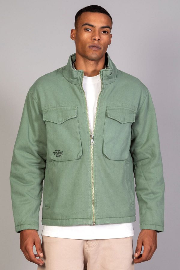 Little Cup Men s Mint Green Lightweight Quilted Oversize Jeans Jacket Trendyol