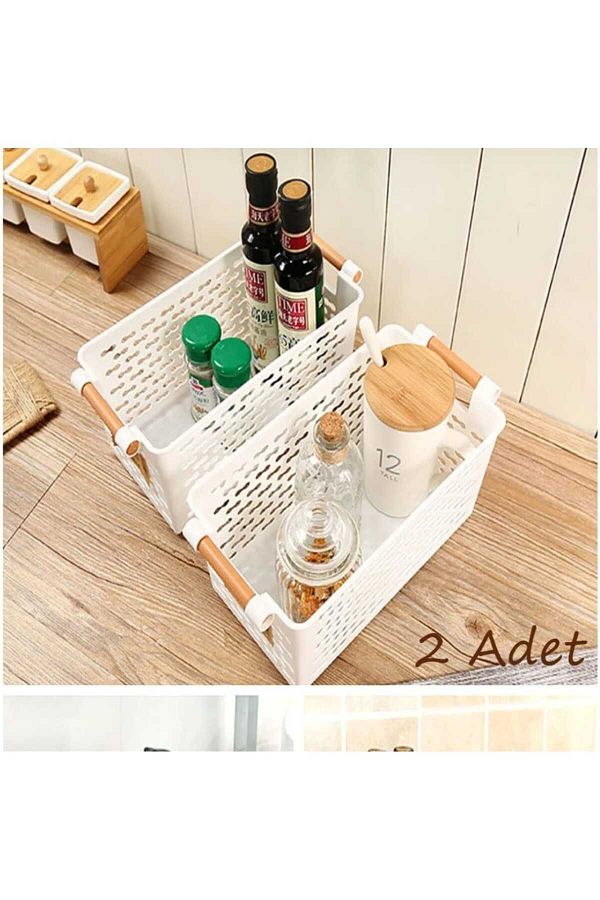 NEWSTORE HOME-White Plastic Basket - Multi-Purpose Organizer with Handle (2 Pcs) 1