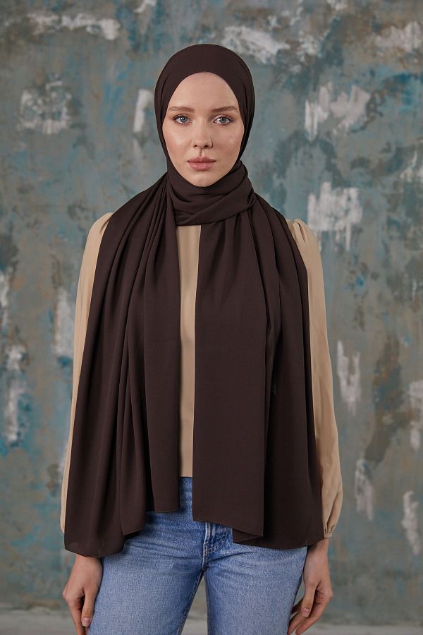 Differenza-Dark Brown Crepe Chiffon Shawl 1