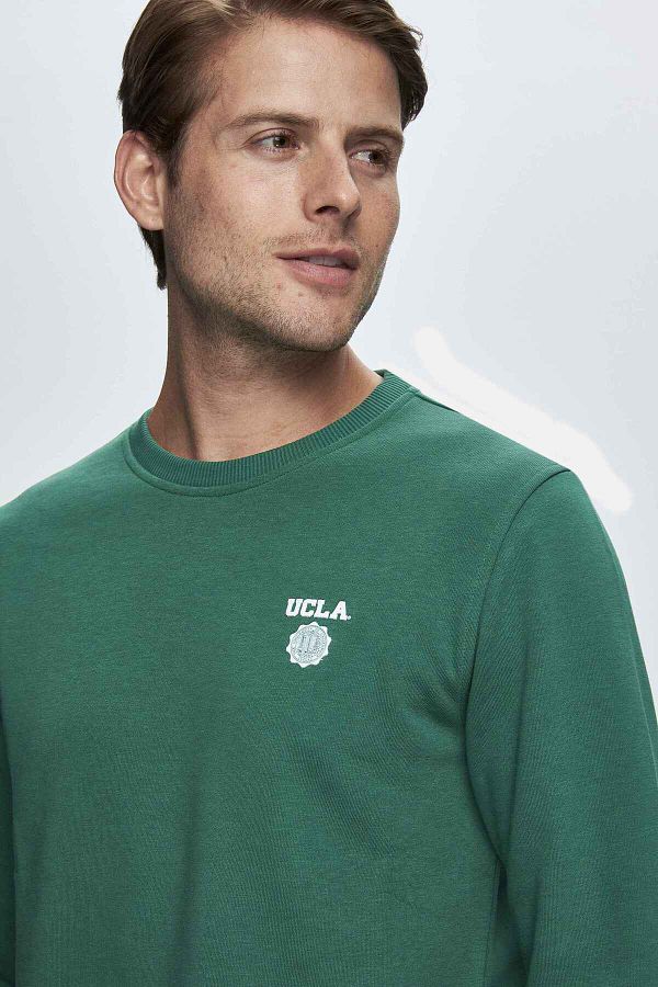 Ucla Valley Dark Green Crew Neck Printed Standard Fit Men s Sweatshirt Trendyol