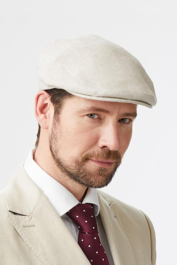 Mens Hats Beige Flat Cap Külah Men's Linen Premium Cream Summer