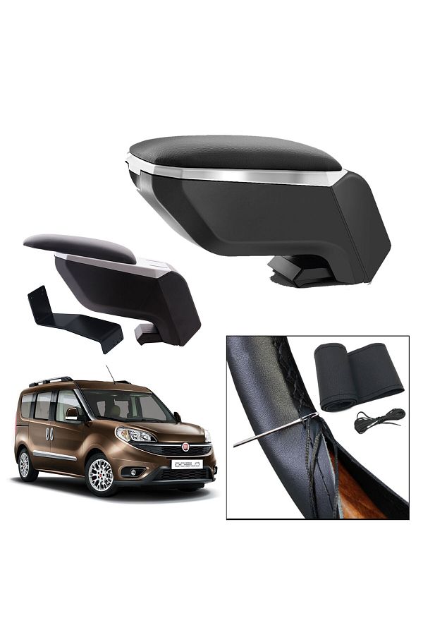 3 Tıkla-Luxury Set Fiat Doblo 2 2017 Free Punching Steel Foot Gray-Black Armrest Armrest, Steering Wheel Cover 1