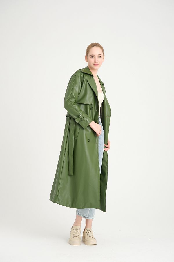 Green coat with leather sleeves shop