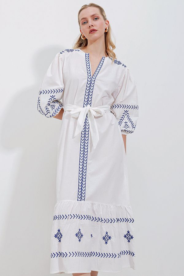 Bigdart-2479 Rochie de in brodata - Alba 1