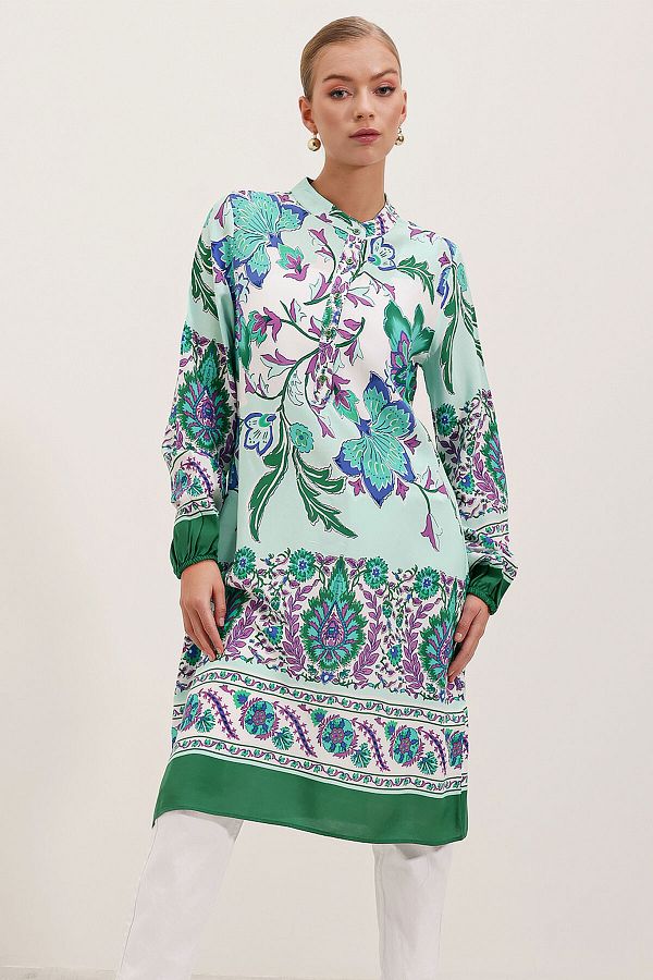 Bigdart-5903 Patterned Viscose Dress - Green 1