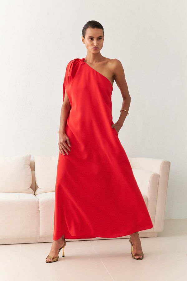 One shoulder red midi dress new arrivals