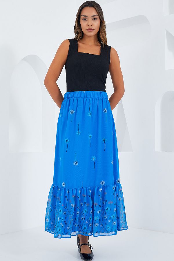 Bigdart-Women's Saxe Patterned Chiffon Skirt 8010 1