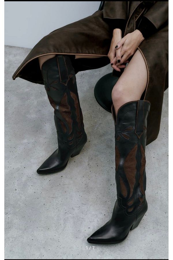 Butik Allbucks Zara Real Genuine Leather and Thick Suede Cowboy Boots Abzr0124 Trendyol