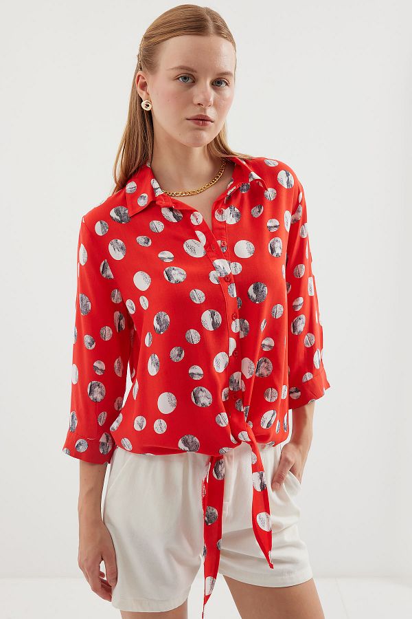 Bigdart-20243 Red Patterned Front Tie Shirt 1