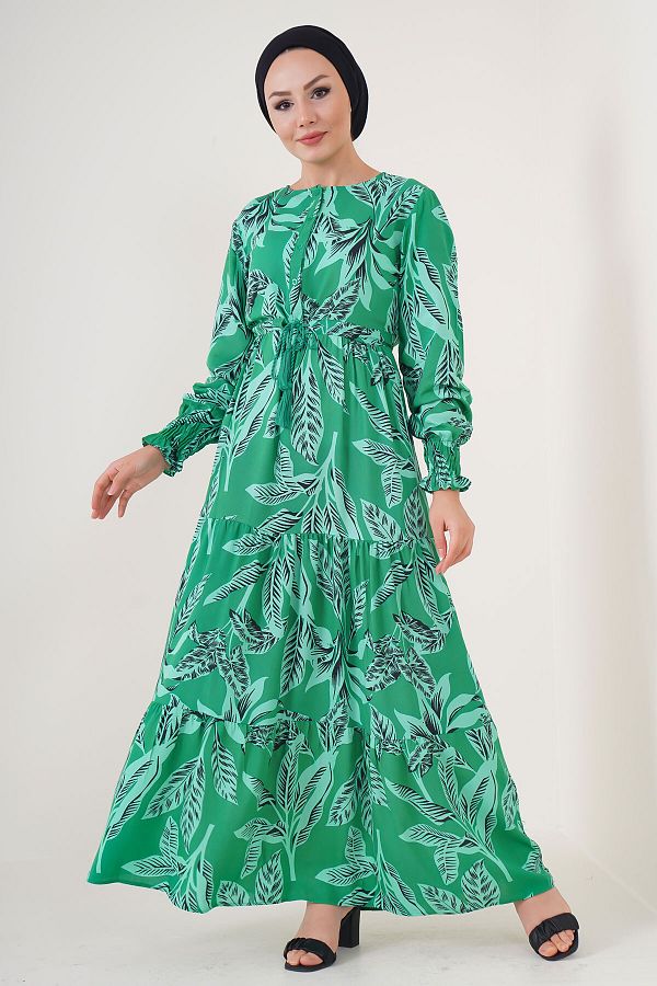 Bigdart-2145 Patterned Hijab Dress - Green 1