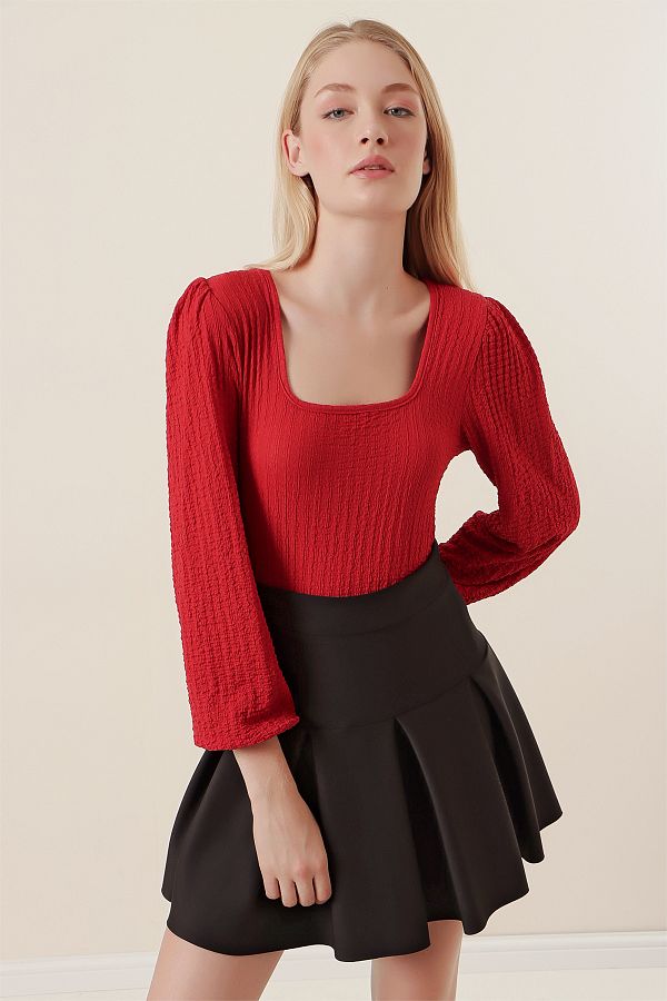 Bigdart-0442 Long Sleeve Blouse - Red 1