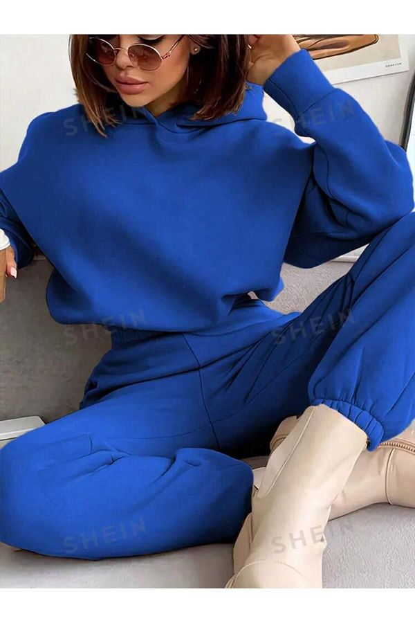 MANCY Women s Hooded Crop Sweatshirt Sweatpants 3 Thread Double Set Trendyol