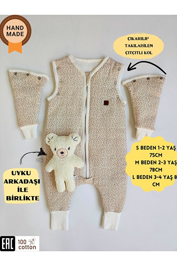 Tomuycuk Kışlık Bebek Çocuk Uyku Tulumu %100 Pamuklu Fermuarlı Ayaklı Uyku Arkadaşı (1 -2)(2-3)(3-4 )yaş