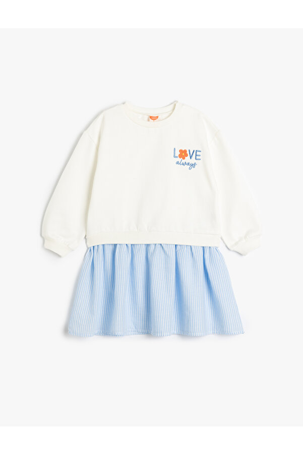 Koton Sweat Elbise Uzun Kollu Yuvarlak Yaka İşleme Detaylı Pamuklu Şardonlu