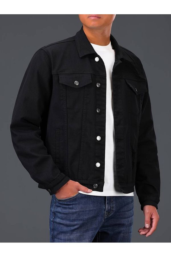Slim fit black denim jacket cheap