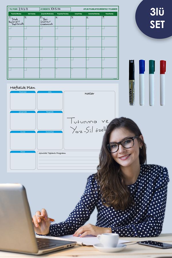 Tutunabilir Kağıt-Planificator lunar - Calendar planificator săptămânal - Set de 4 pixuri Tablă de scris Tablă inteligentă de hârtie 1
