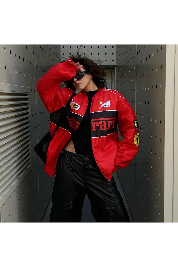 Gofeel Harjuku New Red F1 Ferrari Racing Retro Unisex Bomber Jacket Trendyol