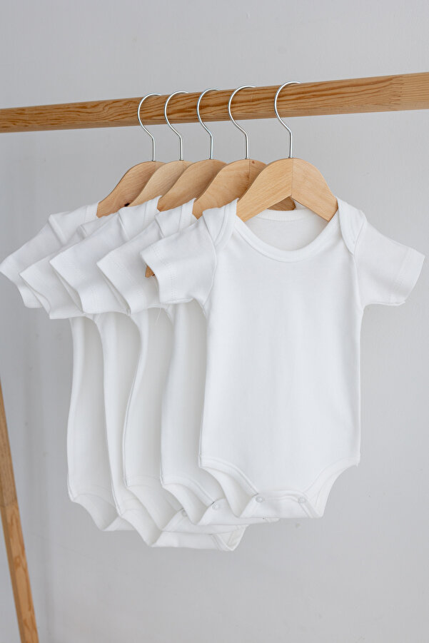 Bebe wini %100 Pamuk 5l'i Beyaz Kısa Kol Bebek zıbın